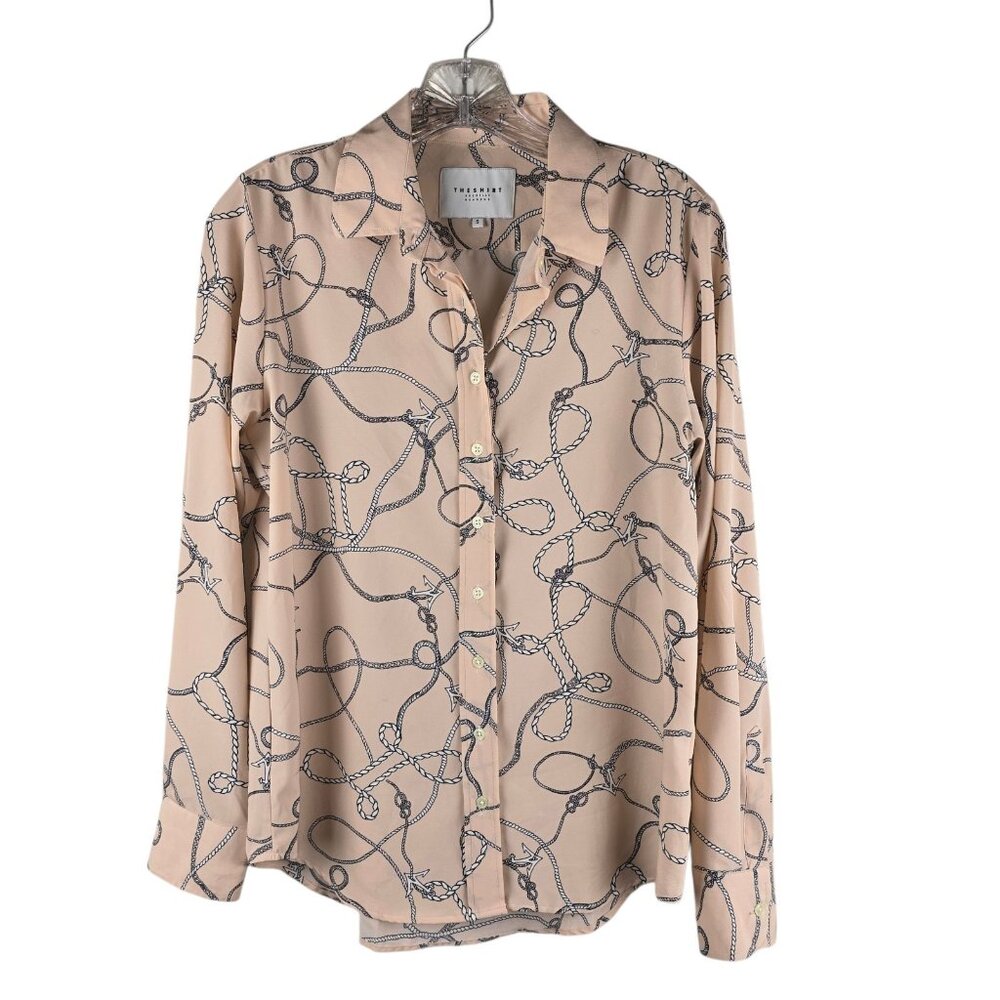 THE SHIRT by Rochelle Behrens Nautical Anchor Rope Print Blush Pink‎ Blouse S